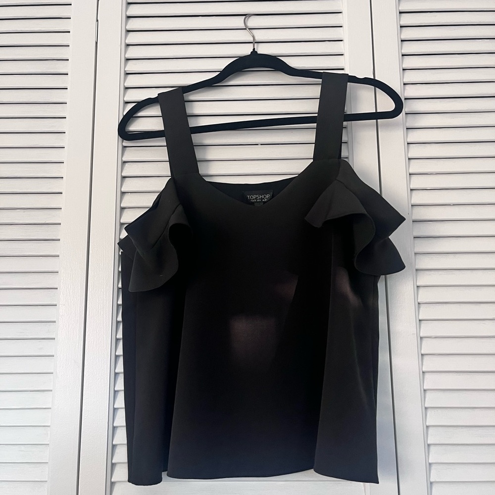 Topshop Black Ruffle Sleeve Tank Top
